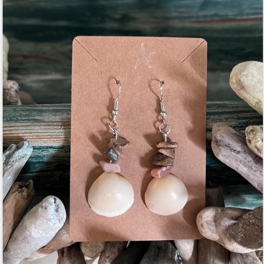 Natural Shell and Stone Dangle Handmade Earrings